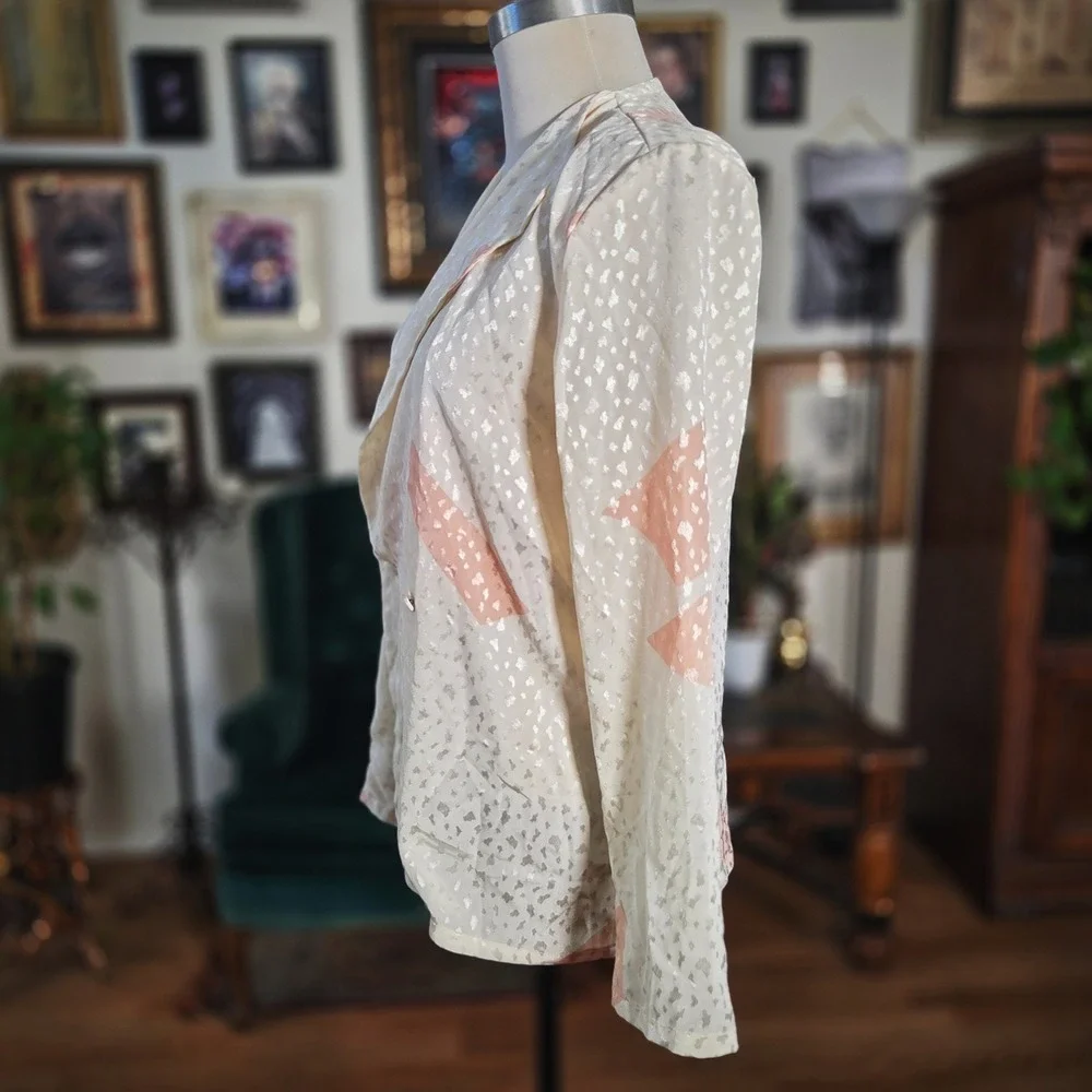Vintage‎ 90s La Blanca Cream Blouse Blazer Lightweight Minimal Chic Retro